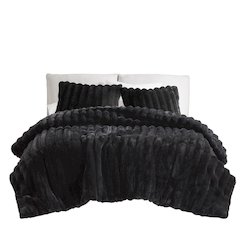 Jasmine 3 Piece Faux Fur Comforter Set in Black Color