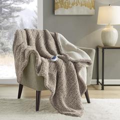 Marbled Sherpa Heated Throw, Grey color