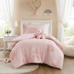 Floral Reversible Tufted Chenille Comforter Set with Flower Throw Pillow
