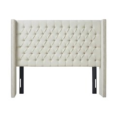 Beige Upholstery Headboard with Plywood Frame and Metal Legs Design