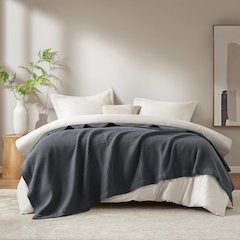Waffle Weave Cotton Blanket, Dark Grey color