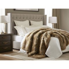 Botswana Animal Faux Fur Throw Blanket, Bobcat color