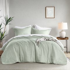 Camden Chambray Print Solid Comforter Set, Sage Green color