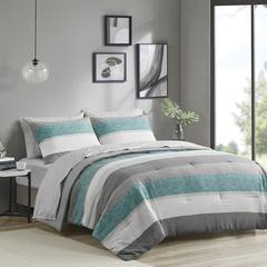 Jaxon Stripe Comforter Set with Bed Sheets, Aqua/Grey color
