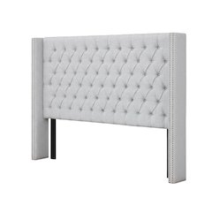 Gray Upholstery Headboard with Plywood Frame and Metal Legs for Bedroom