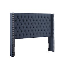 Blue Upholstered Headboard with Plywood Frame and Metal Legs, Spot Clean