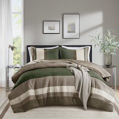 Boulder Stripe Pieced Faux Suede Comforter Set, Green color
