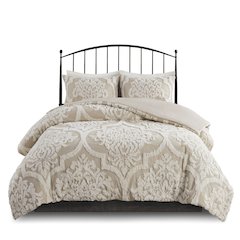 3 piece Tufted Cotton Chenille Damask Duvet Cover Set
