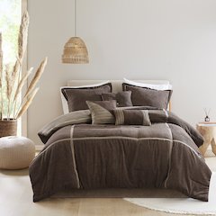 Dallas 7 Piece Micro Corduroy Comforter Set, Brown color