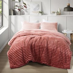 Avril Fluffy Ribbed Plush Comforter Set, Blush Ombre color