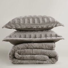 Gia Solid Faux Fur Comforter Mini Set, Gray color