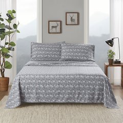 Cotton Flannel Sheet Set in Grey Ski Jump