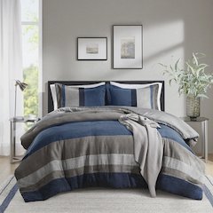 Boulder Stripe Pieced Faux Suede Comforter Set, Blue color