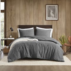 Hudson Twill Washed Comforter Set, Grey color