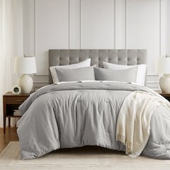 Mina Waffle Weave Textured Comforter Set, Light Grey color