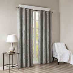 Knitted Jacquard Damask Total Blackout Grommet Top Curtain Panel