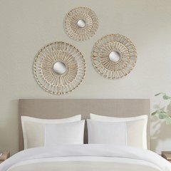 Round Natural Fiber and Mirror 3-piece Wall Decor Set