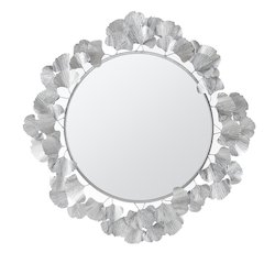 Eden Gingko Leaf Round Wall Mirror 30.5”, Silver color