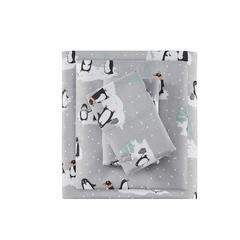 Cozy Flannel Printed Sheet Set, Grey Penguins color