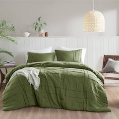 Porter Soft Washed Pleated Comforter Set, Olive Green color