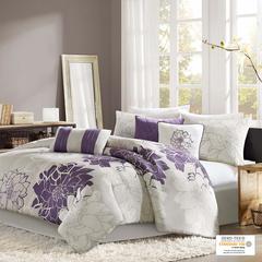 Lola Printed Cotton Sateen Comforter Set, Taupe Grey/Purple color