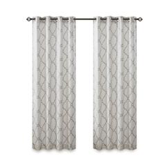 Fretwork Print Grommet Top Window Curtain Panel