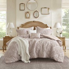 Mona 5 Piece Sculpted jacquard comforter set, Pink color