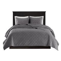 Harper 3 Piece Velvet Quilt Set, Grey color
