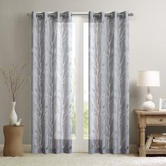 Grommet Top Sheer Bird on Branches Burnout Window Curtain