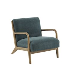 Teal Wooden Mid Century Modern Chair for Living Room, Upholstered Accent Chair