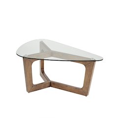 Coffee Table Modern, Glass Top with Solid Wood Frame, Rustic Living Room Table