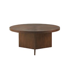Round Coffee Table, Small Mid Century Wood Coffee Table with Walnut Finish