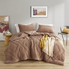 Double Diamond Quilted Teddy Comforter Set
