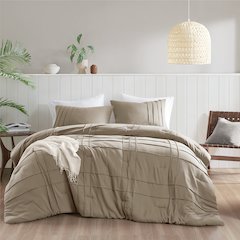 Porter Soft Washed Pleated Comforter Set, Khaki color