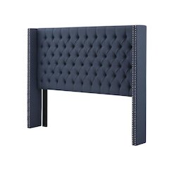 Blue Upholstered Headboard with Plywood Frame and Metal Legs for Bedroom