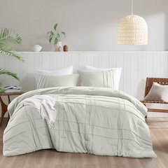 Porter Soft Washed Pleated Comforter Set, Silver color