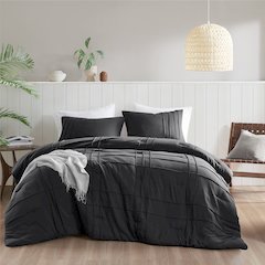 Porter Soft Washed Pleated Comforter Set, Black color