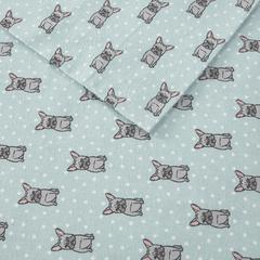 Cozy Flannel Printed Sheet Set, Aqua French Bulldog color