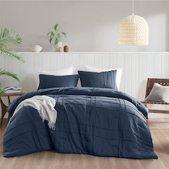 Porter Soft Washed Pleated Comforter Set, Navy color