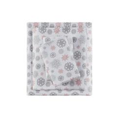 Cozy Flannel Printed Sheet Set, Pink/Grey Snowflakes color