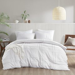 Porter Soft Washed Pleated Duvet Cover Set, White color