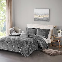 Felicia Velvet Comforter Set with Throw Pillow, Grey color