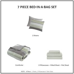 Jaxon Stripe Comforter Set with Bed Sheets, Green/Grey color