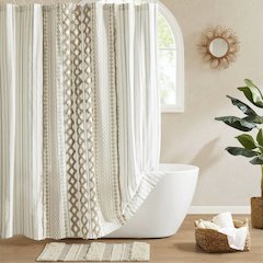 Imani Cotton Printed Shower Curtain with Chenille