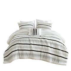 Carolina 7 Piece Stripe Comforter and Quilt Set, Black color