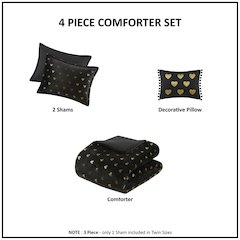 Printed Plush Comforter Set with Throw Pillow in Black/Gold Color