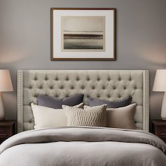 Amelia Upholstered Wingback Headboard with Button Tufting & Nailhead Trim