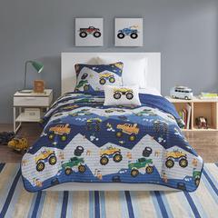 Monster Truck Reversible Quilt Set with Throw Pillow