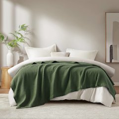 Waffle Weave Cotton Blanket, Olive Green color