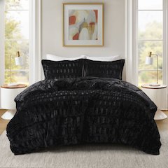 Gia Solid Faux Fur Comforter Mini Set, Black color